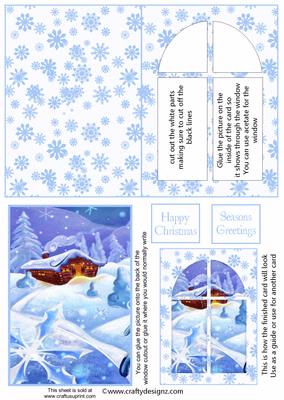 Christmas Winter Log House Window Card Kit