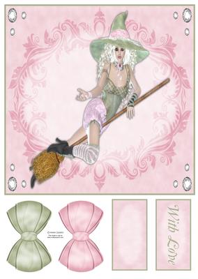 Gorgeous Witch in Pink & Sage 8x8 Topper