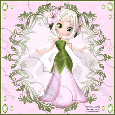 Petal Fairy in Pink & Green 8x8 Scallop Corner Stacker