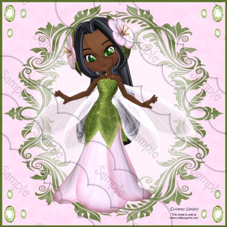 Ethnic Petal Fairy in Pink & Green 8x8 Scallop Corner Stacke