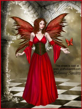 Stunning Fairy in Red with Butterfly A4 Kit Pyramid/tunnel