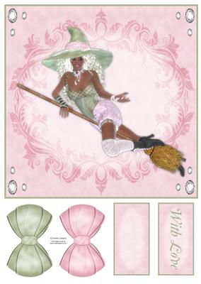 Gorgeous Witch in Pink & Sage 8x8 Topper