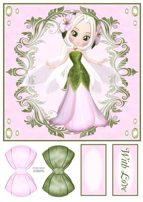 Petal Fairy in Pink & Green 8x8 Topper