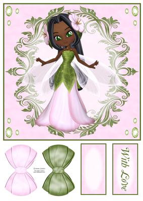 Ethnic Petal Fairy in Pink & Green 8x8 Topper