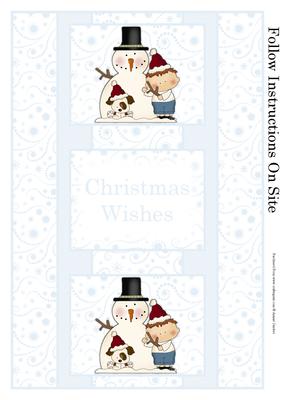 Snowman, Little Boy & His Dog Christmas 3 Panel Fold Back