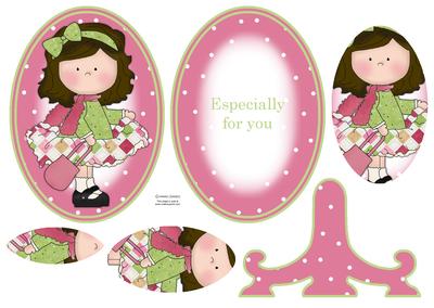 Le Chic Girl in Pinks & Greens Plate Card