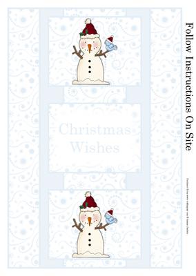 Cute Snowman with Blue Jay Christmas 3 Panel Fold Back