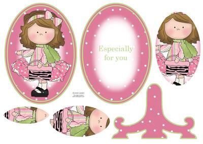 Le Chic Girl in Pinks & Greens Plate Card