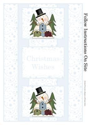 Christmas Snowman with Bird Houses 3 Panel Fold Back