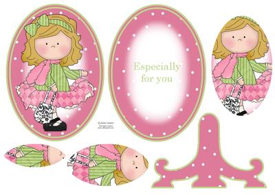 Le Chic Girl in Pinks & Greens Plate Card