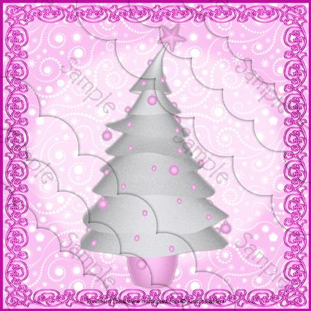 Contempory Pink Christmas Tree 8x8 Scallop Card Kit