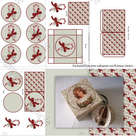 Christmas Candy Cane with Holly 3D Bauble & Gift Box Kit