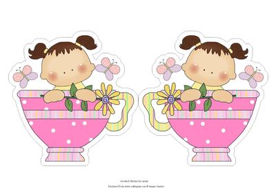 Sweet Little Girl in a Teacup with a Flower & Butterfly
