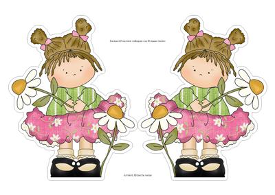 Sweet Little Girl in Pink & Green Holding a Daisy