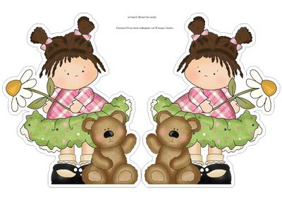 Sweet Little Girl with a Teddy Holding a Daisy