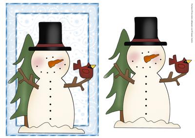 Snowman & Cardinal Bird Card Front