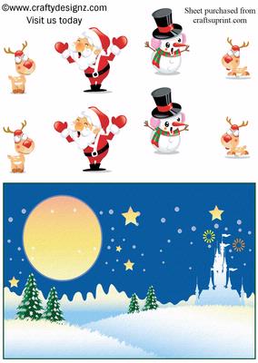 Cute Card Front Topper, Santa, Snowman & Raindeers