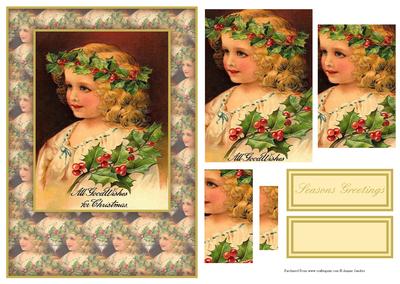 Beautiful Vintage Christmas Girl Card Front & Pyramid