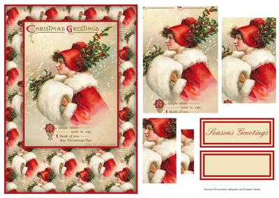 Beautiful Vintage Christmas Lady Card Front & Pyramid