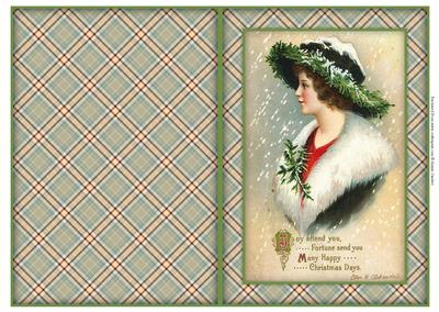 Christmas Lady in Fur A5 Quick Card