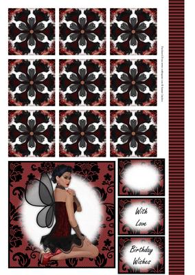 Beautiful Fairy in Black & Red Topper & Tbag Tile Sheet