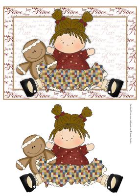 Gingerbread Cutie on Christmas Sentiment Background Card Fro