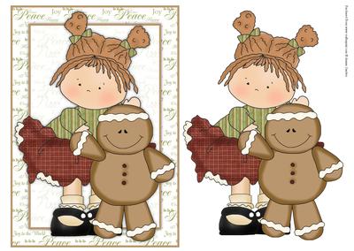Gingerbread Cutie on Christmas Sentiment Background Card Fro