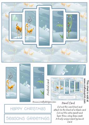 Brand New Whimsical Raindeers Panel Card Kit
