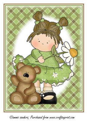 Cute Daisy Girl & Teddy Large Topper