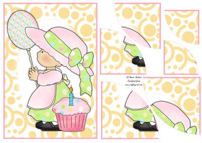 Birthday Girl with Cake & Balloons 2 Corner Stacker