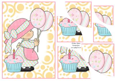 Birthday Girl with Cake & Balloons 2 Corner Stacker