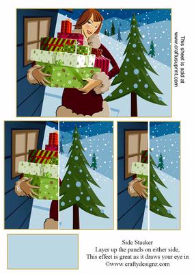 Lady Carrying Christmas Pressies Side Stacker