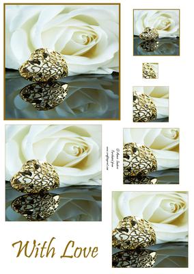 White Rose & Gold Heart Pyramid