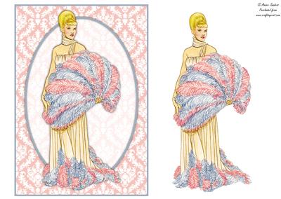 Vintage Fashion Lady on Damask Background Card Front