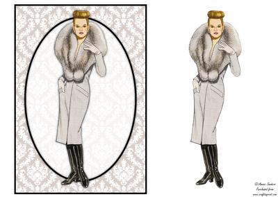 Vintage Fashion Lady on Damask Background Card Front