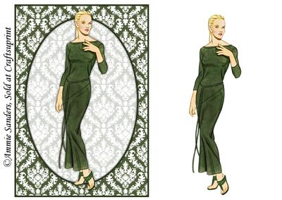 Vintage Fashion Lady on Damask Background Card Front