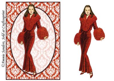 Vintage Fashion Lady on Damask Background Card Front