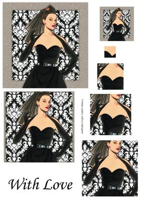 Vintage Fashion Lady on Damask Background Pyramid