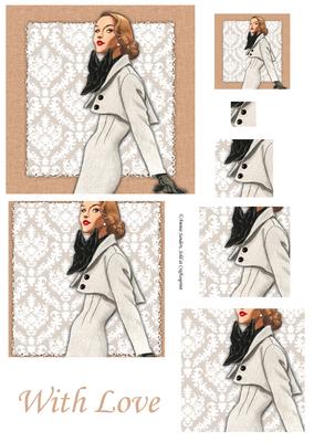 Vintage Fashion Lady on Damask Background Pyramid