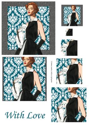 Vintage Fashion Lady on Damask Background Pyramid