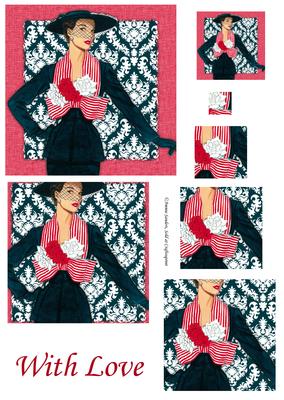 Vintage Fashion Lady on Damask Background Pyramid
