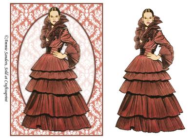 Vintage Fashion Lady on Damask Background Card Front