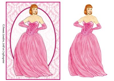 Vintage Fashion Lady on Damask Background Card Front