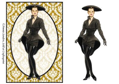 Vintage Fashion Lady on Damask Background Card Front