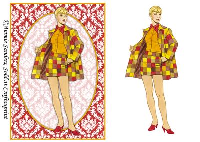 Vintage Fashion Lady on Damask Background Card Front