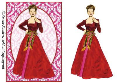 Vintage Fashion Lady on Damask Background Card Front