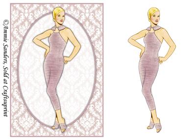 Vintage Fashion Lady on Damask Background Card Front