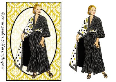 Vintage Fashion Lady on Damask Background Card Front