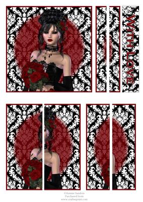 Stunning Gothic Lady with Red Roses Side Stacker & Sentiment
