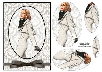 Vintage Fashion Lady on Damask Background Card Front
